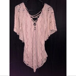 BKE Boutique lace tie up shirt
